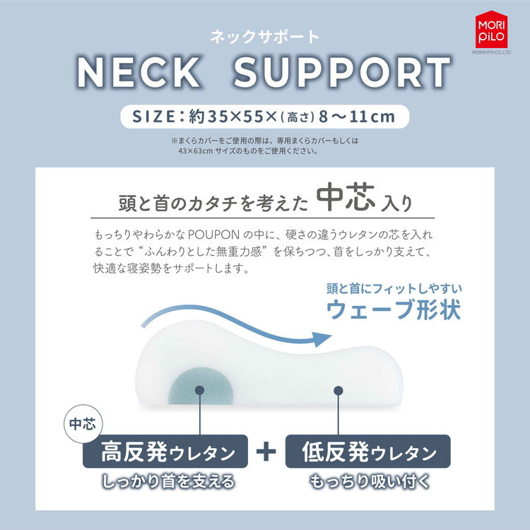 吸いつくもっちり生まくら モリシタ POUPON プポン 枕 波型 フラット やわらかめ 低反発 ウレタン 首 ピロー ふんわり もっちり 快眠 仰向け 横向き 枕難民(代引不可)
