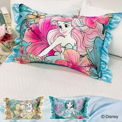 シルキータッチ枕カバー ディズニープリンセス ピローカバー フリル付き 肌触り 保湿 Disney アリエル ジャスミン ベル かわいい pillow cover 睡眠 安眠(代引不可)