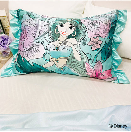 シルキータッチ枕カバー ディズニープリンセス ピローカバー フリル付き 肌触り 保湿 Disney アリエル ジャスミン ベル かわいい pillow cover 睡眠 安眠(代引不可)