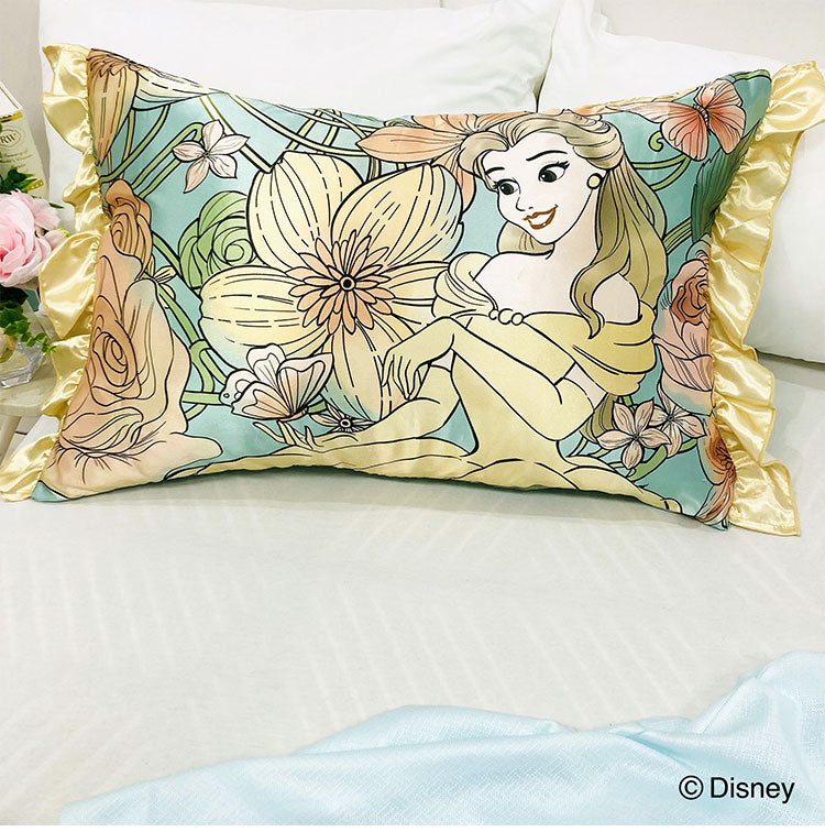 シルキータッチ枕カバー ディズニープリンセス ピローカバー フリル付き 肌触り 保湿 Disney アリエル ジャスミン ベル かわいい pillow cover 睡眠 安眠(代引不可)