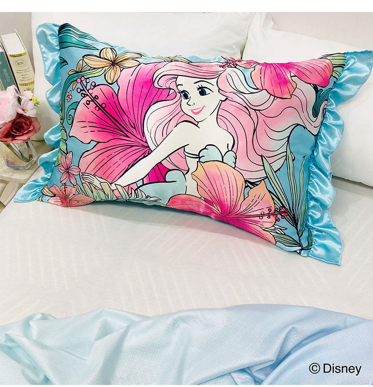シルキータッチ枕カバー ディズニープリンセス ピローカバー フリル付き 肌触り 保湿 Disney アリエル ジャスミン ベル かわいい pillow cover 睡眠 安眠(代引不可)