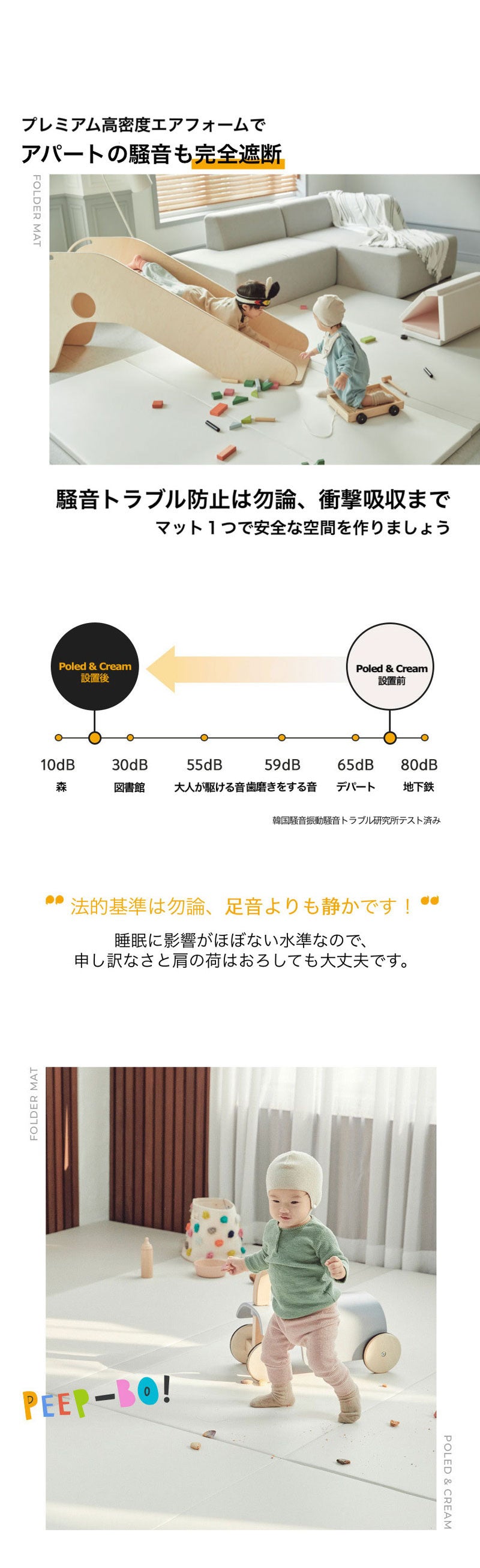 POLED&CREAM ポレッド プレイマット ベビーマット 折りたたみ式マット 140×270×4cm 韓国 ベストブランド受賞 防音 おしゃれ クリームハウス 姉妹ブランド 床暖房 床暖房対応 ポールド(代引不可)
