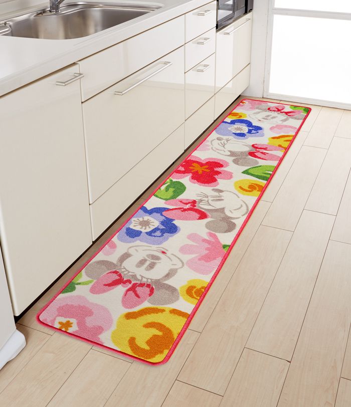 ミニー 花柄 キッチンマット 43.5x240cm リビング ラグ かわいい マット 子供 ディズニー 子供部屋 お花(代引不可)