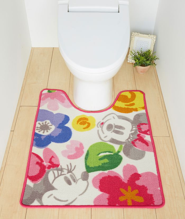 ミニー 花柄 トイレマットロングサイズ 80x65cm リビング ラグ かわいい マット 子供 ディズニー 子供部屋 お花(代引不可)