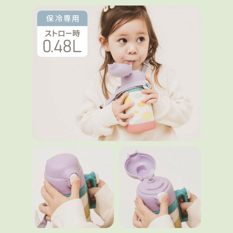 ピーコック 水筒 保冷 キッズ ストロー 480ml 直飲み 490ml 2way ダイレクト 子供 2WAYボトル APD-W50 子ども用 1歳 2歳 3歳 4歳 5歳 肩紐 ステンレス 魔法瓶 保育園 かわいい おしゃれ Peacock