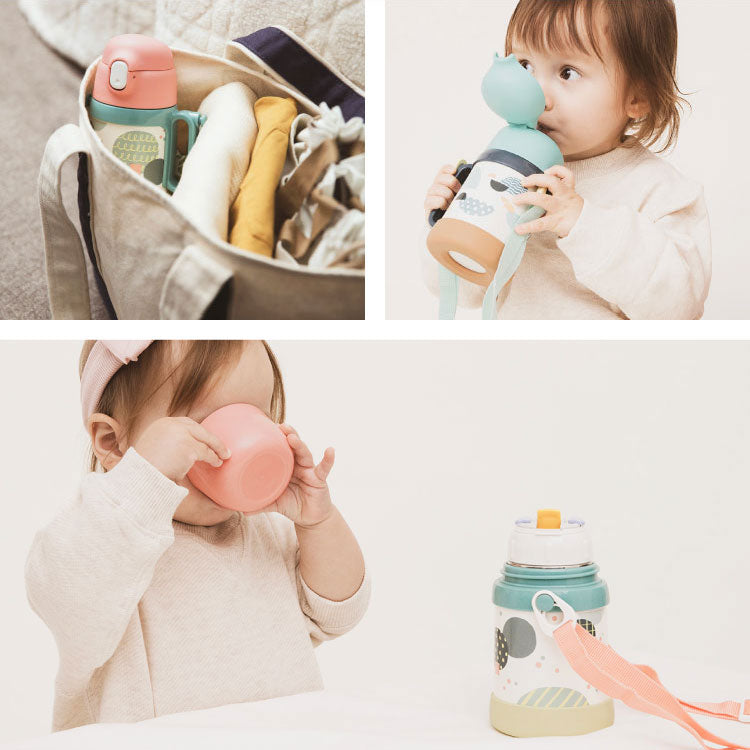 ピーコック 水筒 保冷 キッズ ストロー 400ml コップ 360ml 2way 2WAYボトル ASK-W41 ストロー付き 子ども用 0歳 1歳 2歳 3歳 肩紐 ショルダーベルト ステンレス 保育園 かわいい おしゃれ Peacock