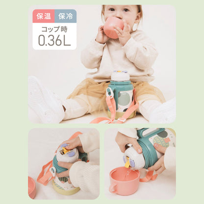 ピーコック 水筒 保冷 キッズ ストロー 400ml コップ 360ml 2way 2WAYボトル ASK-W41 ストロー付き 子ども用 0歳 1歳 2歳 3歳 肩紐 ショルダーベルト ステンレス 保育園 かわいい おしゃれ Peacock