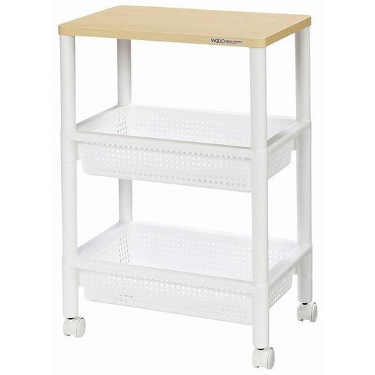 ウッドテーブルワゴン キャスター付き ホワイト WTW-3S (代引不可)