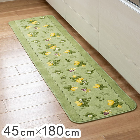 オカ キッチンマット 45×180cm プロヴァンスシエル(グリーン)日本製 台所 フローリング 汚れ防止 汚れを防ぐ(代引不可)