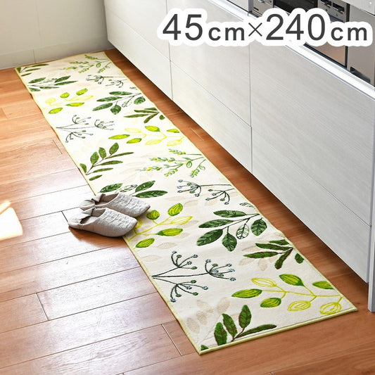 オカ キッチンマット 45×240cm リーフブレス(グリーン)日本製 台所 フローリング 汚れ防止 汚れを防ぐ(代引不可)
