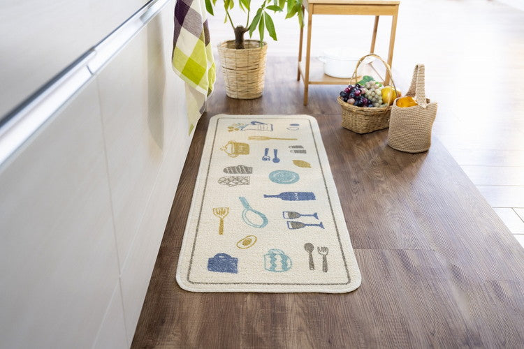 ルックス キッチンマット 45×120cm ビストロ(ブルー)日本製 台所 フローリング 汚れ防止 汚れを防ぐ(代引不可)