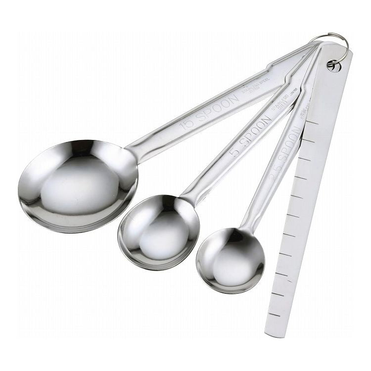 【2個セット】 貝印 Kai Kitchen ステンレス 計量スプーンセット(すりきりヘラ付き) DH-8121 計量スプーンセット(薄型ヘラ付き)(代引不可)