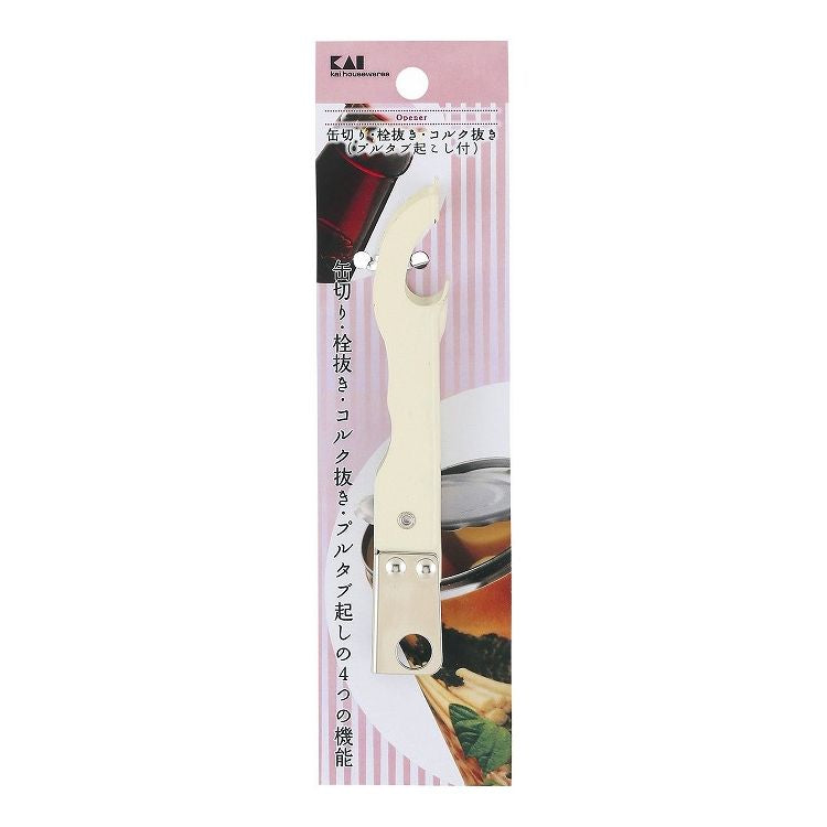 【5個セット】 貝印 wellness 缶切り・栓抜き・コルク抜き(プルタブ起こし付) DH6519 缶切り 栓抜き 折込式 フタ起こし 中径缶用 缶詰 ワイン(代引不可)