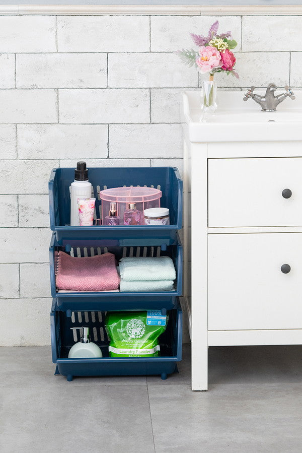 【3個セット】 平和工業 積み重ねバスケット Nブラウン バスケット カゴ 重ねて使う 収納 かご 棚 キッチン 衣類(代引不可)