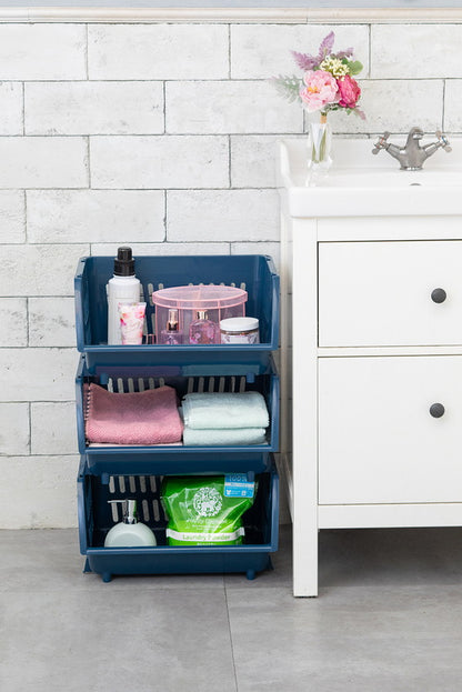 【3個セット】 平和工業 積み重ねバスケット Nブラウン バスケット カゴ 重ねて使う 収納 かご 棚 キッチン 衣類(代引不可)