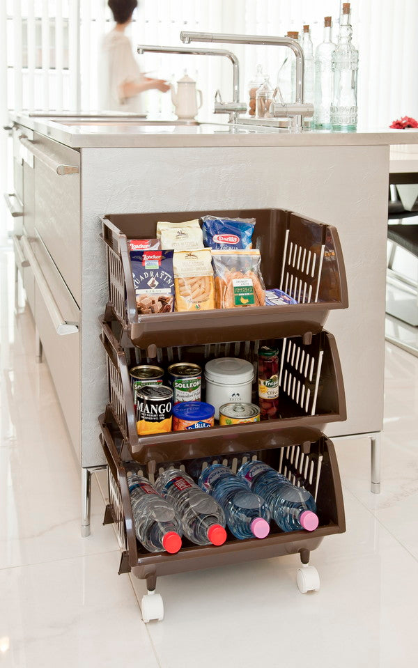 【3個セット】 平和工業 積み重ねバスケット Nブラウン バスケット カゴ 重ねて使う 収納 かご 棚 キッチン 衣類(代引不可)