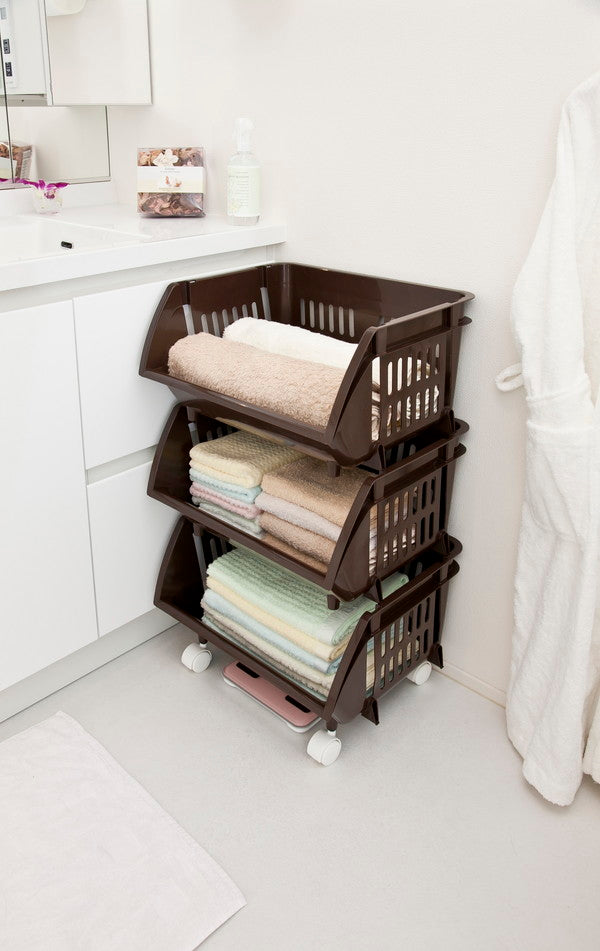 【3個セット】 平和工業 積み重ねバスケット Nブラウン バスケット カゴ 重ねて使う 収納 かご 棚 キッチン 衣類(代引不可)