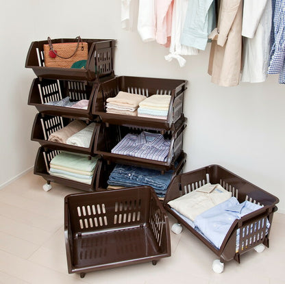 【3個セット】 平和工業 積み重ねバスケット Nブラウン バスケット カゴ 重ねて使う 収納 かご 棚 キッチン 衣類(代引不可)