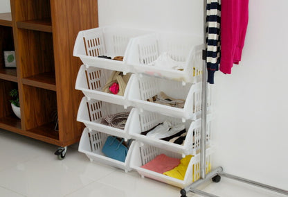 【3個セット】 平和工業 積み重ねバスケット Nブラウン バスケット カゴ 重ねて使う 収納 かご 棚 キッチン 衣類(代引不可)