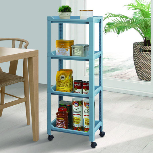 不動技研 コネクトラック ミニ ブルー F64201 収納ワゴン キャスター付 天板付き 組立式 工具不要 4段(代引不可)