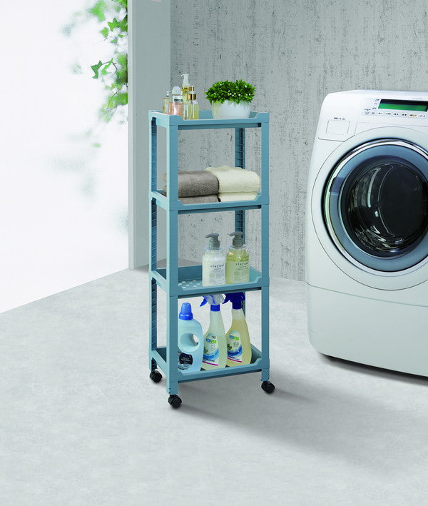 不動技研 コネクトラック ミニ ブルー F64201 収納ワゴン キャスター付 天板付き 組立式 工具不要 4段(代引不可)