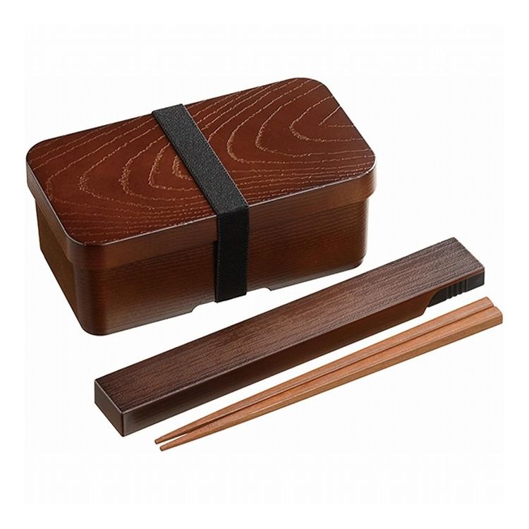 カクセー 曲げわっぱ風 弁当箱 箸と箸ケースのセット(袋入) 茶 TW-14 長角型 日本製 お弁当箱 箸 セット まげわっぱ 箸付き 食洗機対応(代引不可)
