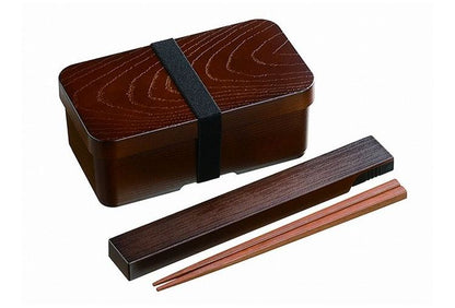 カクセー 曲げわっぱ風 弁当箱 箸と箸ケースのセット(袋入) 茶 TW-14 長角型 日本製 お弁当箱 箸 セット まげわっぱ 箸付き 食洗機対応(代引不可)