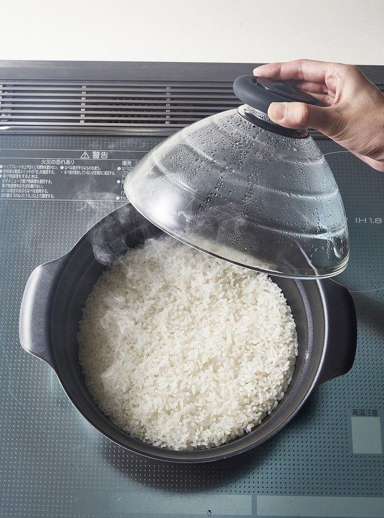 HARIO フタがガラスの IH対応 ご飯釜 雪平 (1~3合用) GIS-200内面がフッ素コートなのでご飯がこびりつきにくい(代引不可)