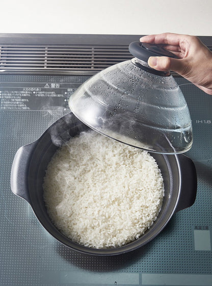 HARIO フタがガラスの IH対応 ご飯釜 雪平 (1~3合用) GIS-200内面がフッ素コートなのでご飯がこびりつきにくい(代引不可)