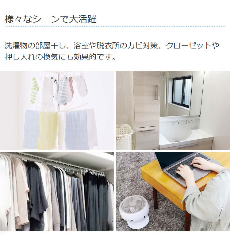 ライソン LYTHON スイングコンパクトエアーサーキュレーター 小型 左右自動首振り 軽量 送風 空気循環 部屋干し 換気 クローゼット 浴室 脱衣所 フック USB給電 ガード取り外し KSFN-027A