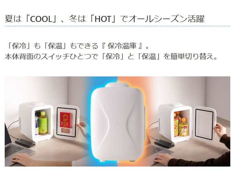 ライソン LYTHON 4L保冷温庫 冷子と温子 ペルチェ式 USB給電 小型 コンパクト 仕切り ドアポケット デスク 机上 キャンプ アウトドア モバイルバッテリー可 自宅 オフィス KDFW-005W