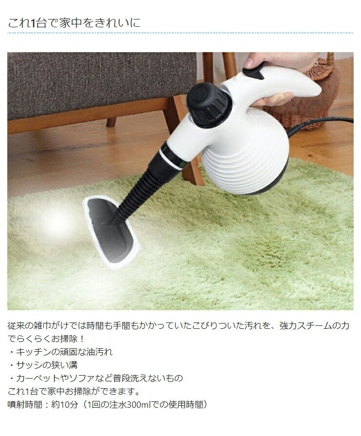S-S スチームクリーナー WH KK-00286WH 高温スチーム 洗浄 除菌 家庭用 水あか 油汚れ 掃除 蒸気 ハンディ