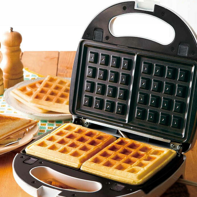 着脱式 サンドメーカー 2in1 ホットサンド ワッフル 両面焼き 2枚焼き 洗える 家庭用 お菓子 プレスサンドメーカー プレート2種 調理器具 キッチン コンパクト 朝食 スイーツ KDHS-004W D-STYLIST