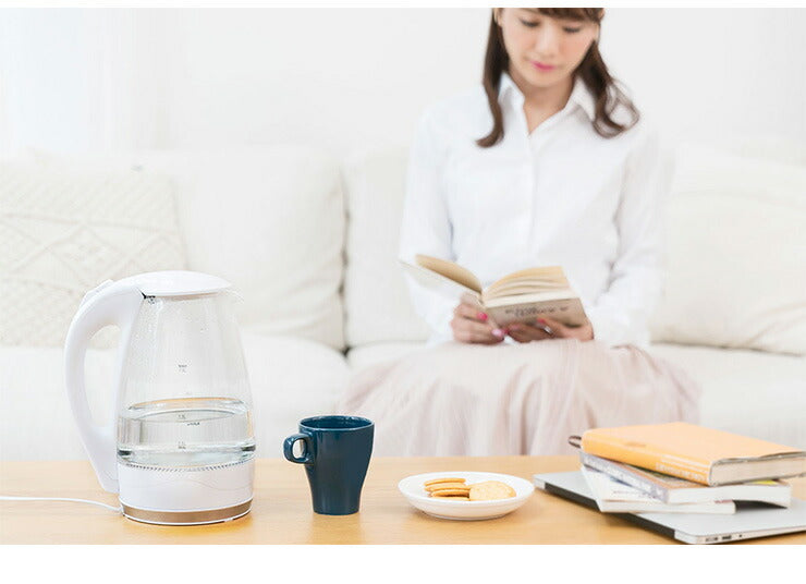 ガラスケトル 1.8L 保温機能付き 電子ケトル KDKE-18AW 湯沸かし器 電気ポッド やかん コードレス ガラス製 保温 ワンタッチ