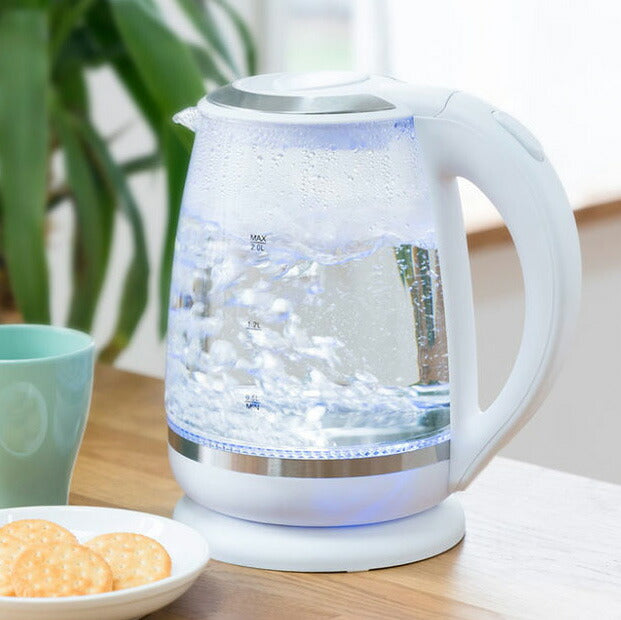 ガラスケトル 2.0L 電子ケトル KDKE-20AW 湯沸かし器 電気ポッド やかん コードレス ワンタッチ ガラス製 大容量