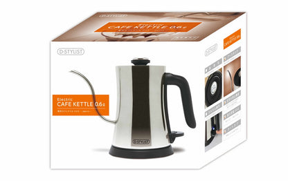 D-STYLIST 電気カフェケトル 0.6L KK-00539 ステンレス 温度計 付き 細口 コンパクトケトル 電気ポット 湯沸し器 電気ケトル