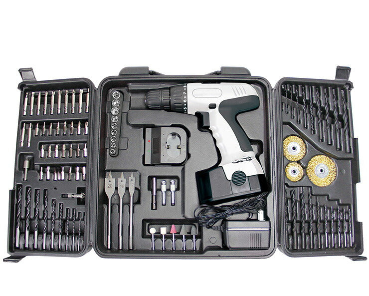 21.6V 電動ドライバー 94点セット ホワイト ドリルドライバー ビットセット KKED-002W 工具 電動 充電式 ネジ締め 組み立て