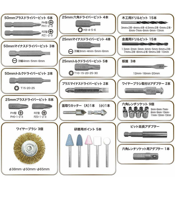 21.6V 電動ドライバー 94点セット ホワイト ドリルドライバー ビットセット KKED-002W 工具 電動 充電式 ネジ締め 組み立て
