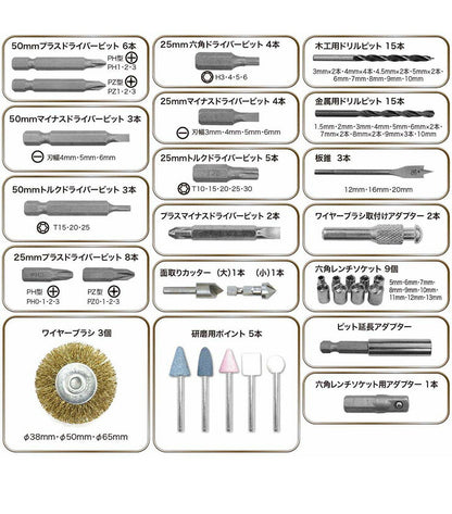21.6V 電動ドライバー 94点セット ホワイト ドリルドライバー ビットセット KKED-002W 工具 電動 充電式 ネジ締め 組み立て