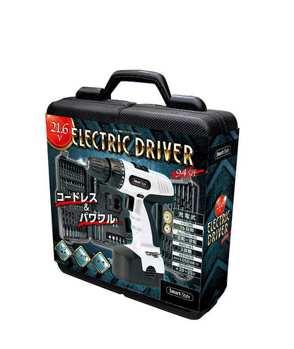 21.6V 電動ドライバー 94点セット ホワイト ドリルドライバー ビットセット KKED-002W 工具 電動 充電式 ネジ締め 組み立て