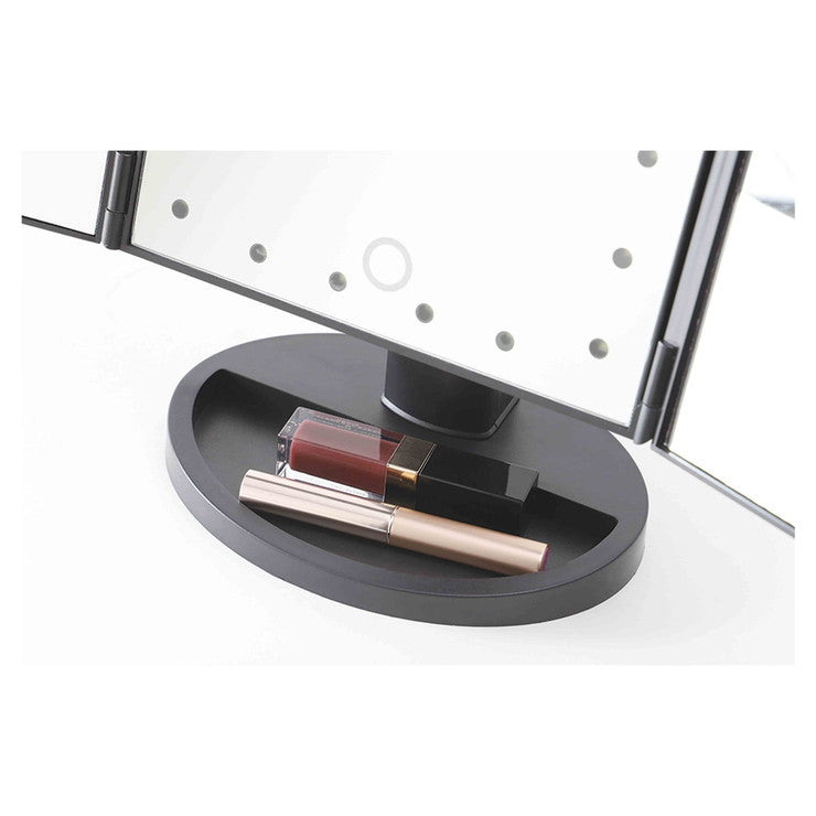 卓上ミラー ライト付き LEDライト付き メイクアップ用ミラー 三面鏡 角度調整可 拡大鏡 ミラーライト USB電源式 乾電池式 メイク 化粧鏡 メイクミラー スタンドミラー ブライトミラー KSBY-004B