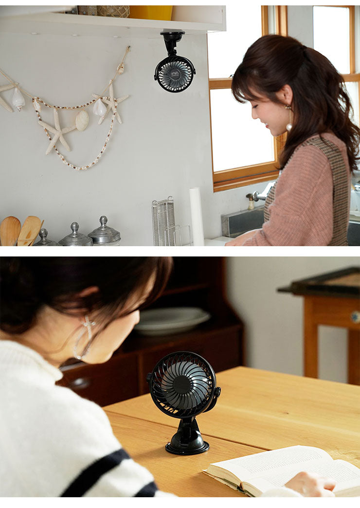 ピタッとファン 小型ファン ミニ扇風機 ポータブルファン ハンディファン キッチン 車載 固定プレート付き KSFN-005W