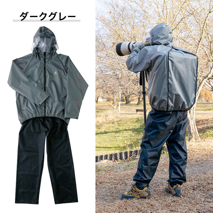 THE ROOTS レインスーツ リュック対応 上下セット リュックインレインスーツ レディース メンズ 収納袋付き 防水 撥水 耐水 梅雨 通勤 通学 自転車 フェス レインウェア レインコート カッパ 雨合羽 雨具