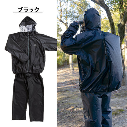 ビッグサイズ 4L~8L THE ROOTS レインスーツ リュック対応 上下セット 大きいサイズ リュックインレインスーツ メンズ 収納袋付き 梅雨 通勤 通学 自転車 レインウェア カッパ 雨合羽 雨具