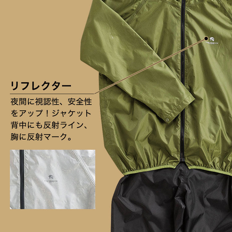 ビッグサイズ 4L~8L THE ROOTS レインスーツ リュック対応 上下セット 大きいサイズ リュックインレインスーツ メンズ 収納袋付き 梅雨 通勤 通学 自転車 レインウェア カッパ 雨合羽 雨具