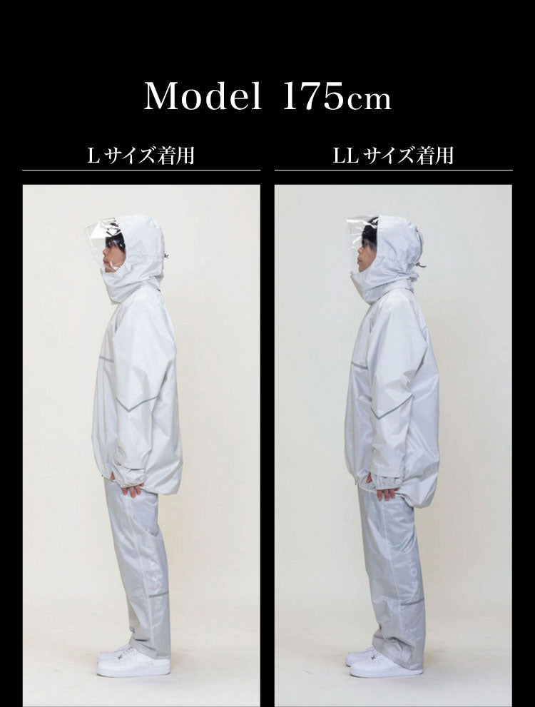 THE ROOTS レインスーツ 40Lのリュック対応 回転フード 上下セット ライトグレー リュックインレインスーツ レディース メンズ 収納袋付き 通勤 通学 自転車 フェス レインウェア レインコート