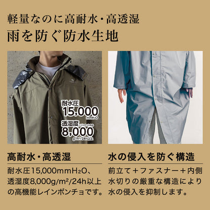 THE ROOTS レインポンチョ リュック対応 回転フード ヘルメット対応 男女兼用 収納袋付き レインコート 自転車 防水 通学 通勤 リュックイン レインスーツ レディース メンズ リュック 雨具 カッパ