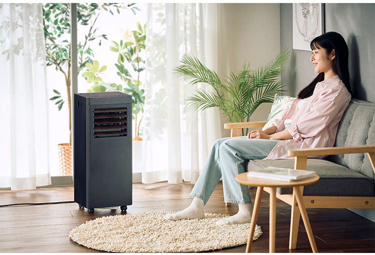 オートルーバー付 ポータブルエアコン airmove 移動式 クーラー 冷風 送風 除湿 室温設定 冷房 工事不要 キャスター タイマー 風量2段階 リモコン 自動開閉 家庭用 QUADS クワッズ