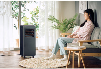 オートルーバー付 ポータブルエアコン airmove 移動式 クーラー 冷風 送風 除湿 室温設定 冷房 工事不要 キャスター タイマー 風量2段階 リモコン 自動開閉 家庭用 QUADS クワッズ