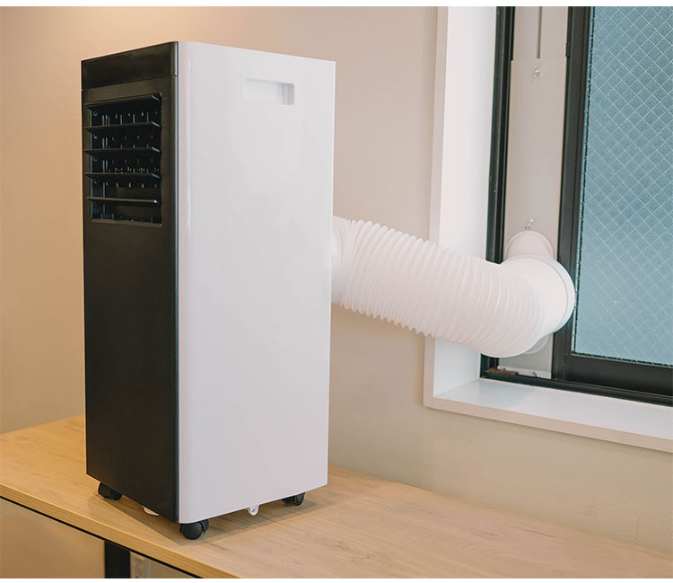 オートルーバー付 ポータブルエアコン airmove 移動式 クーラー 冷風 送風 除湿 室温設定 冷房 工事不要 キャスター タイマー 風量2段階 リモコン 自動開閉 家庭用 QUADS クワッズ